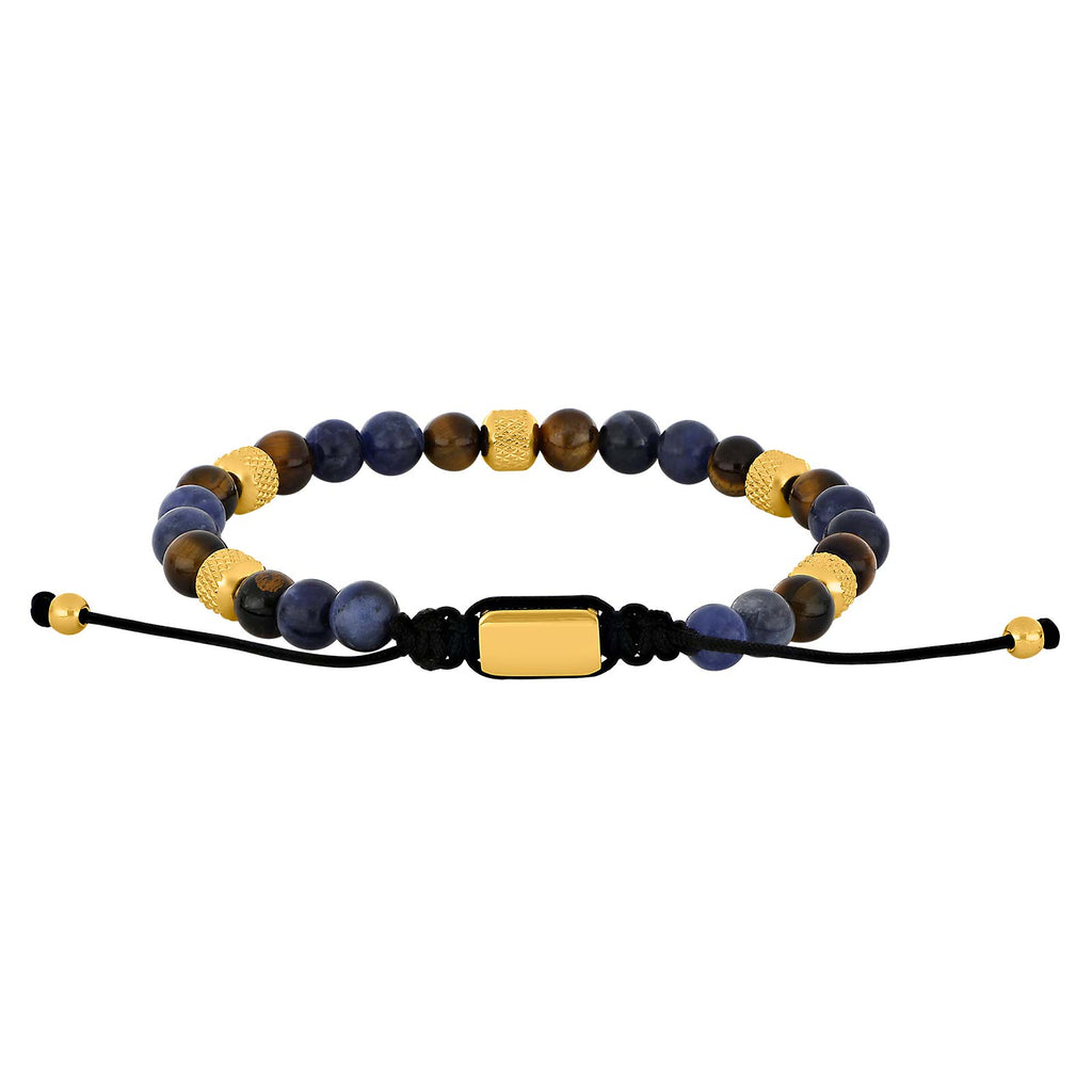 SON armbånd sodalite/yellow tiger eye og IP gold 8mm