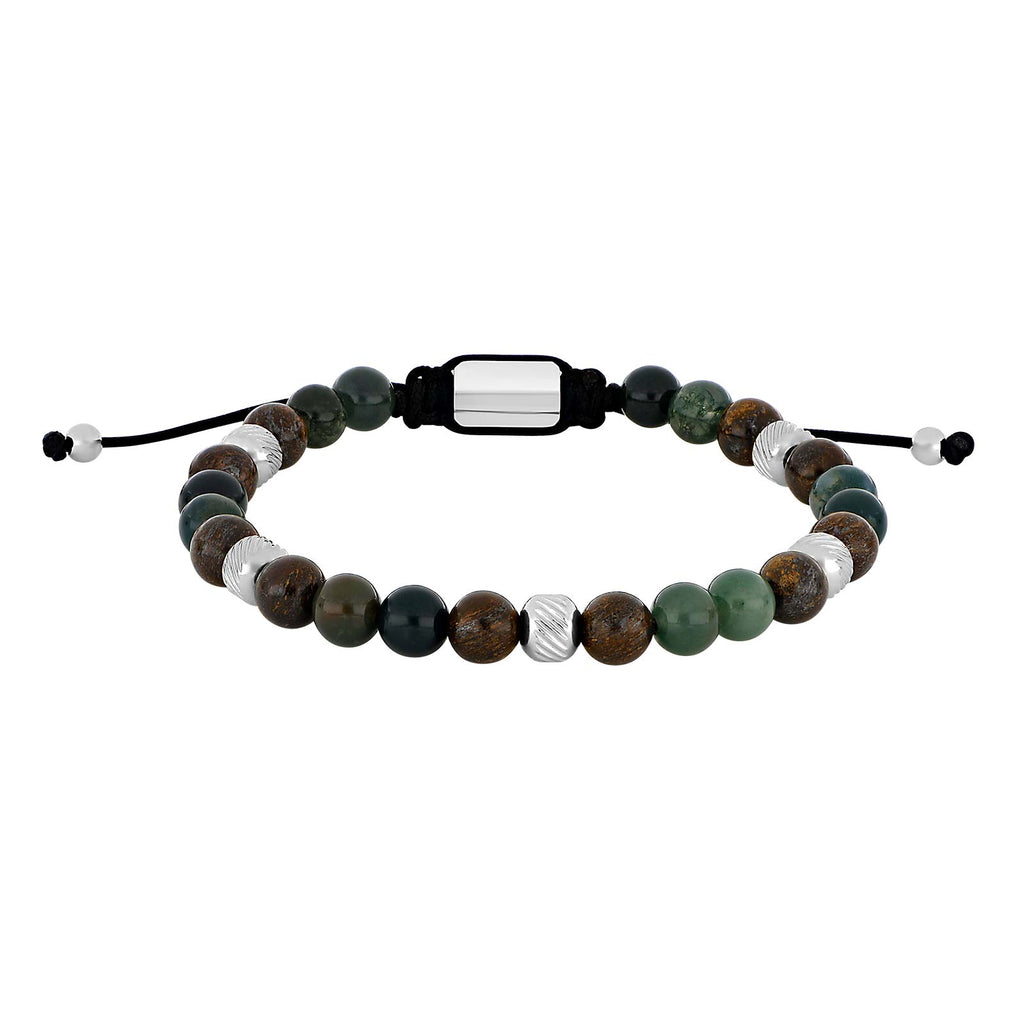 SON armbånd moss agate/ilmenite bronzitite og stål 8mm