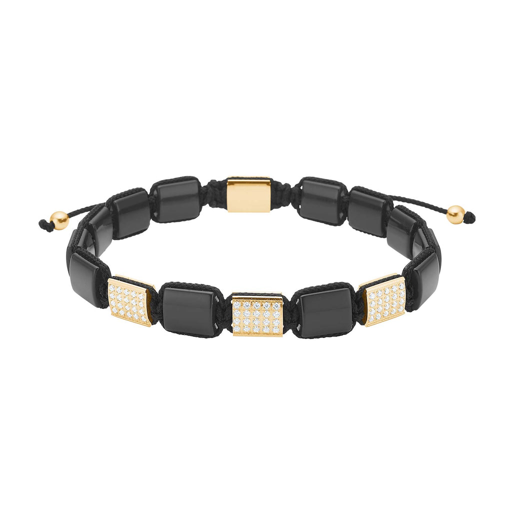 SON armbånd black agate / cz og IP gold