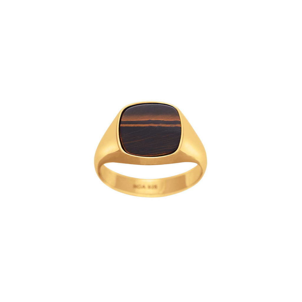 SON stål ring IP gold med yellow tiger eye