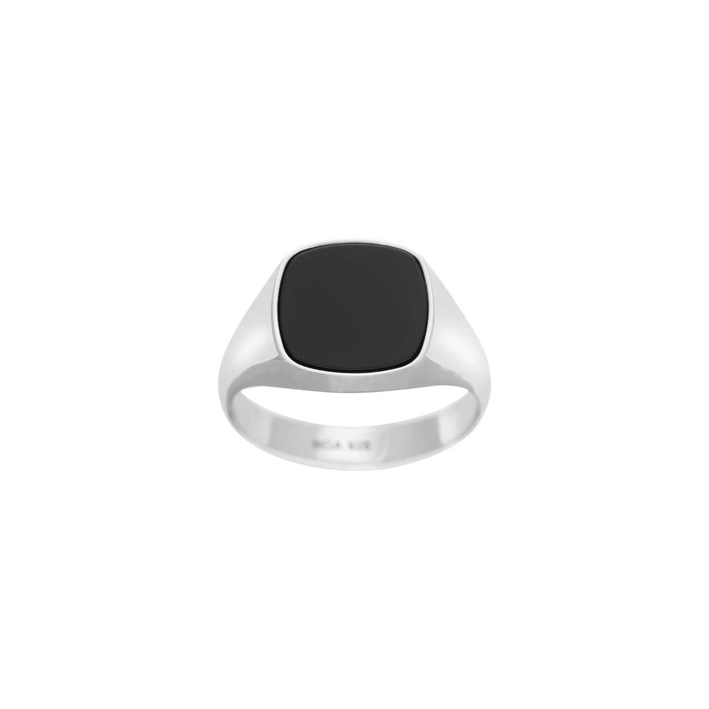 SON stål ring med black agate str. 56